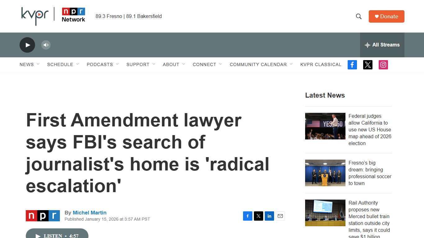 First Amendment lawyer says FBI's search of journalist's home is 'radical escalation'